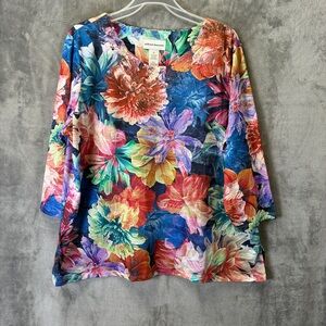 Alfred Dunner Floral V-Neck Long Sleeve Women's Top - Multicolor